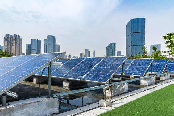istock Solar and modern city skyline 972377228