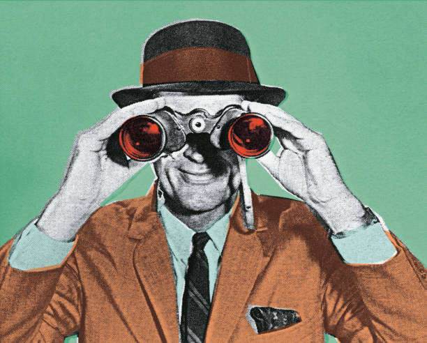 illustrazioni stock, clip art, cartoni animati e icone di tendenza di binocolo - surveillance pop art detective looking