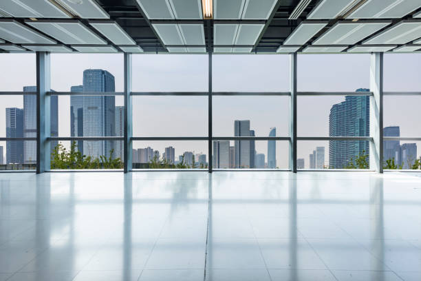 istock Panoramic skyline and buildings from glass window 972379544