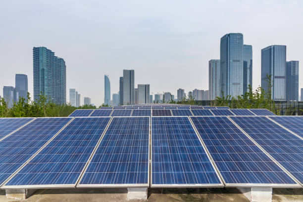 istock Solar and modern city skyline 972379624