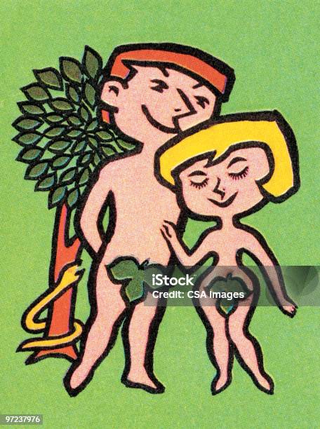 Adam And Eve Stock Vektor Art und mehr Bilder von 1990-1999 - 1990-1999, Adam - Bibelfigur, Augen geschlossen