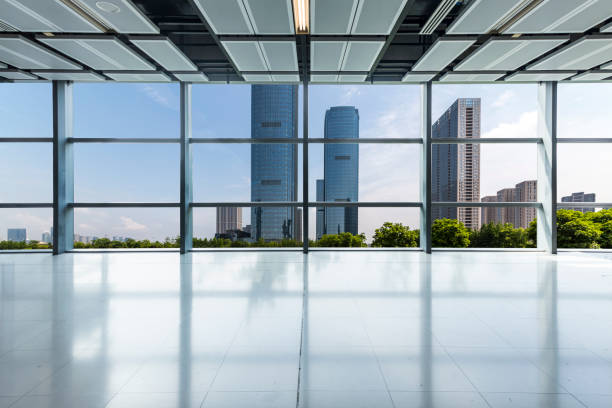istock Panoramic skyline and buildings from glass window 972381836