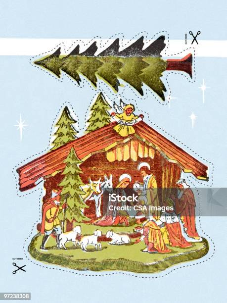 Nativité Avec Arbre Flottant Vecteurs libres de droits et plus d'images vectorielles de Noël - Noël, Religion, Spiritualité