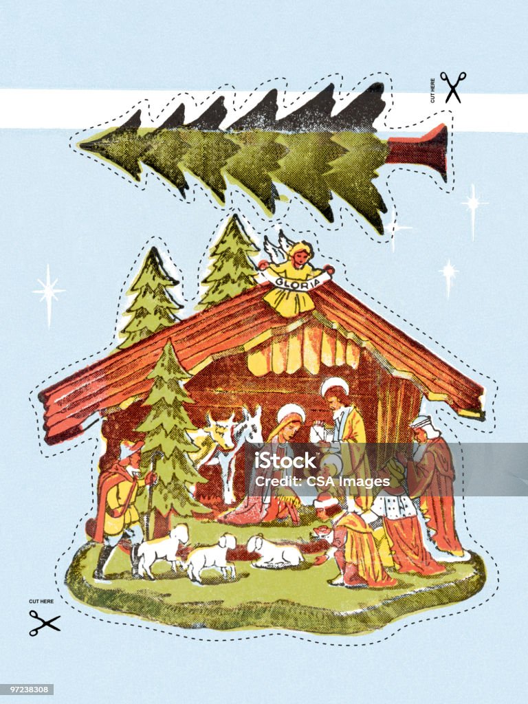 Nativity с плавающей дерево - Стоковые иллюстрации Духовность роялти-фри