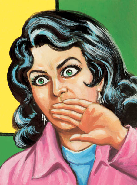 ilustrações de stock, clip art, desenhos animados e ícones de admirado mulher - gasping color image hands covering mouth staring