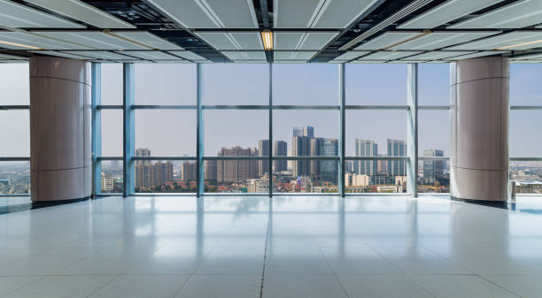 istock Panoramic skyline and buildings from glass window 972384230