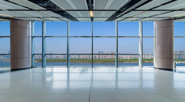 istock Panoramic skyline and buildings from glass window 972384232