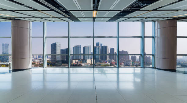 istock Panoramic skyline and buildings from glass window 972384324