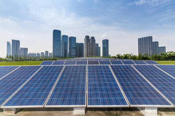 istock Solar and modern city skyline 972384340