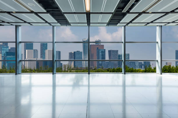 istock Panoramic skyline and buildings from glass window 972384360