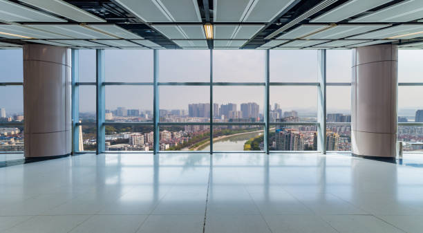 istock Panoramic skyline and buildings from glass window 972384366