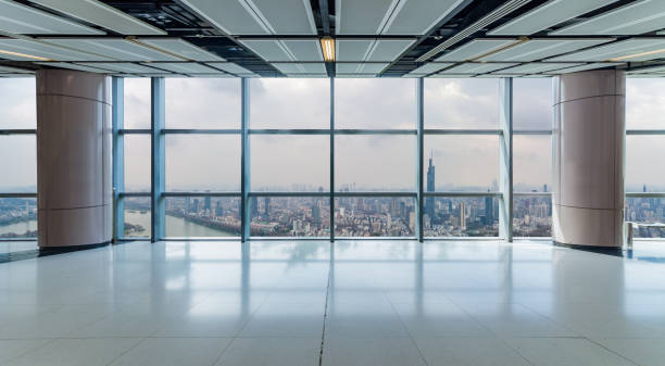 istock Panoramic skyline and buildings from glass window 972384370