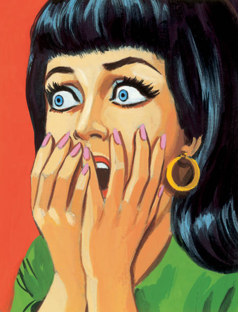 ilustrações de stock, clip art, desenhos animados e ícones de mulher apavorada - gasping color image hands covering mouth staring