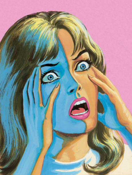 ilustraciones, imágenes clip art, dibujos animados e iconos de stock de mujer asustada - gasping