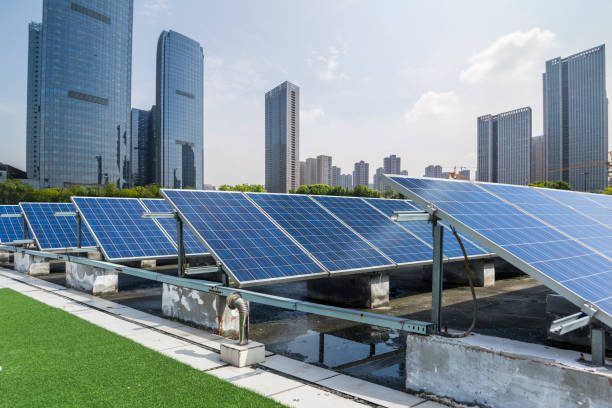 istock Solar and modern city skyline 972393560