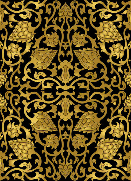 Gold floral pattern. Vector floral pattern. Gold template for textile, shawl, carpet. chinese tapestry stock illustrations