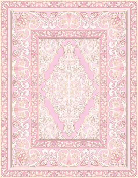 Vector illustration of Pink ornamental carpet.