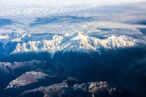 Aerial view of snow coverd Alps