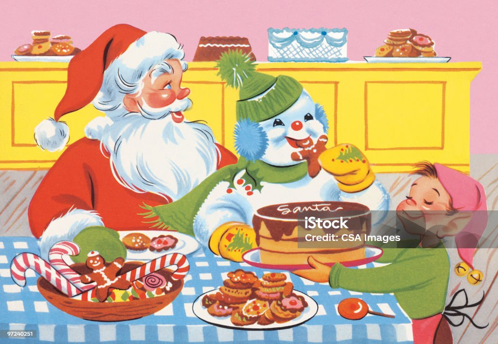 Christmas Party mit besonderen Kuchen für Santa - Lizenzfrei Weihnachten Stock-Illustration