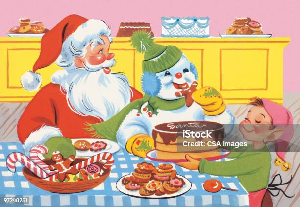 Christmas Party Mit Besonderen Kuchen Für Santa Stock Vektor Art und mehr Bilder von Weihnachten - Weihnachten, 1990-1999, Illustration
