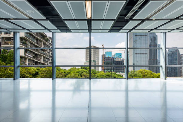 istock Panoramic skyline and buildings from glass window 972414888