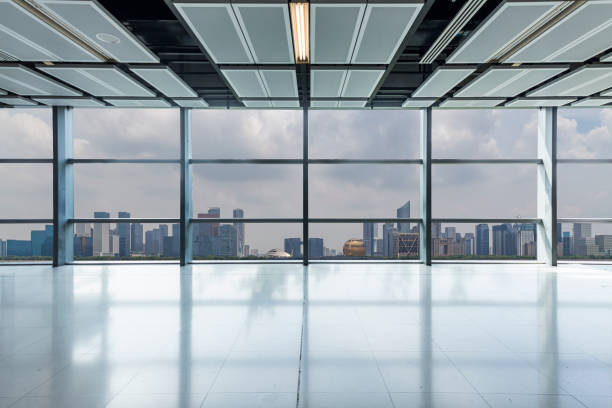 istock Panoramic skyline and buildings from glass window 972425634