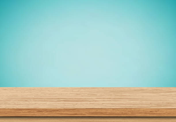Empty wood table top blue background Empty wood table top blue background wood table stock illustrations