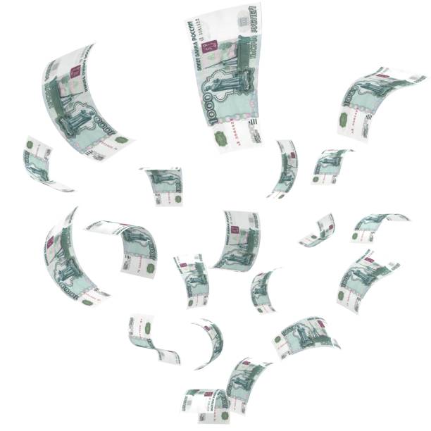 istock Russian ruble flying falling money concept 972476322
