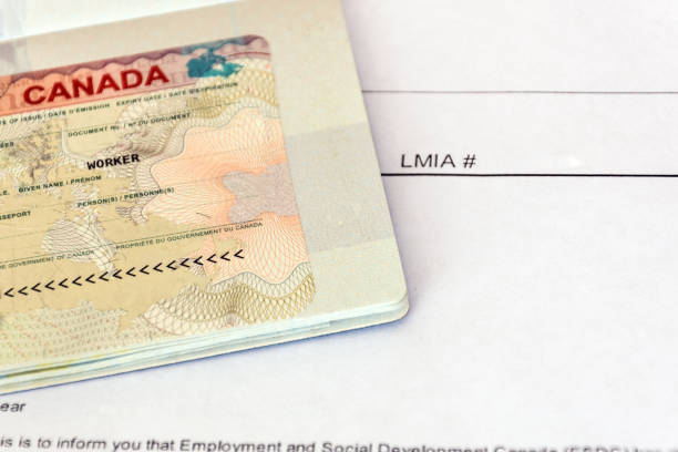 Canadian working visa and LMIA, Labour Market Impact Assessment paper document. Immigration to Canada concept. embassy photos stock pictures, royalty-free photos & images