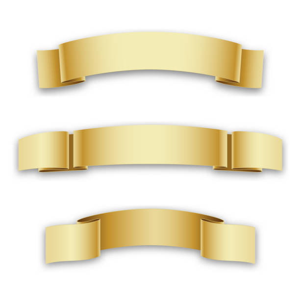 istock Three golden Holiday Ribbons for Birthday, Christmas 972484302