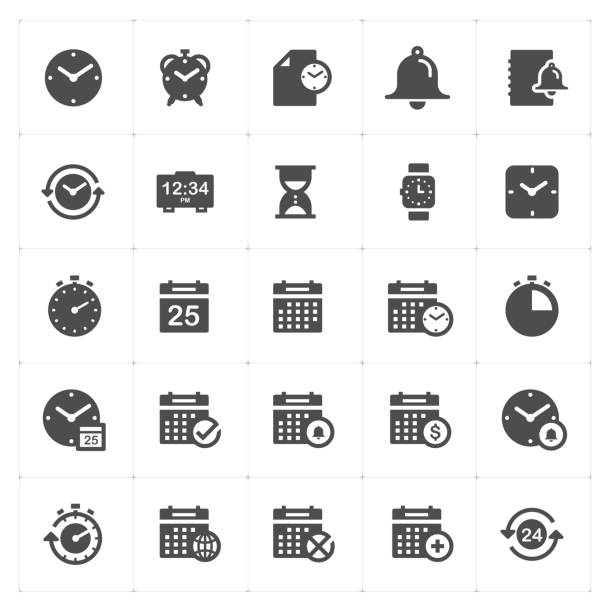 Icon set - time and schedule filled icon style vector illustration on white background vector art illustration