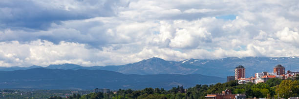 Panoramic view of the Sierra de Guadarrama from Madrid.