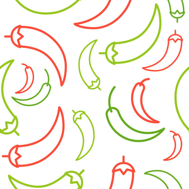 Chili Seamless pattern outline vegetable set, for use as wrapping paper gift, wallpaper or background Chili Seamless pattern outline vegetable set, for use as wrapping paper gift, wallpaper or background chili pepper pattern stock illustrations