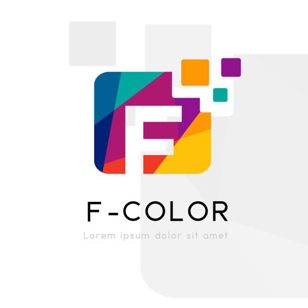 illustrazioni stock, clip art, cartoni animati e icone di tendenza di logo astratto arcobaleno con lettera f. illustrazione vettoriale - letter f immagine