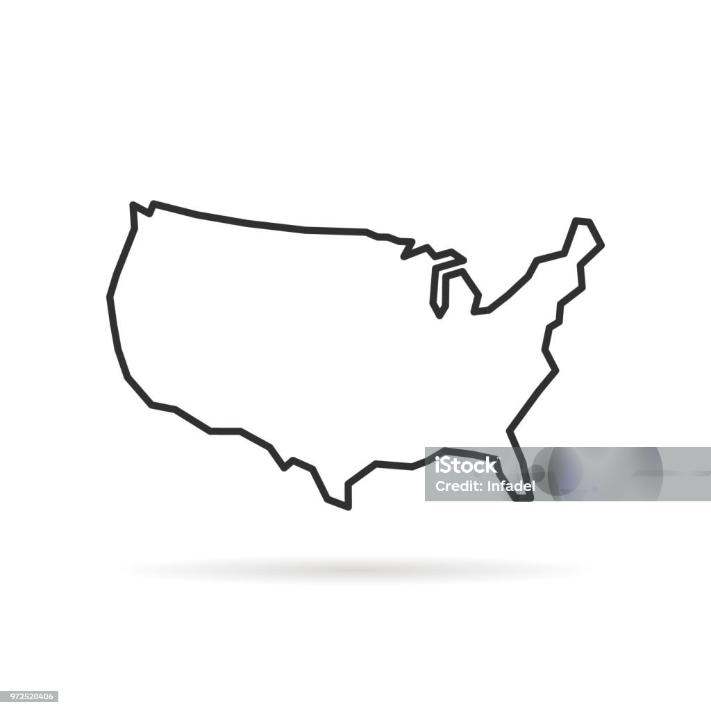 ícone de EUA linha fina preta com sombra - Vetor de EUA royalty-free