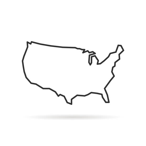 black thin line usa icon with shadow black thin line usa icon with shadow. concept of america outline for teaching or education infographic element. stroke flat style modern graphic unusual design isolated on white background united states map outline stock illustrations