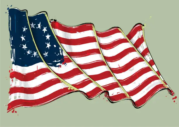 Vector illustration of Betsy Ross Artistic Brush Stroke Waving Flag