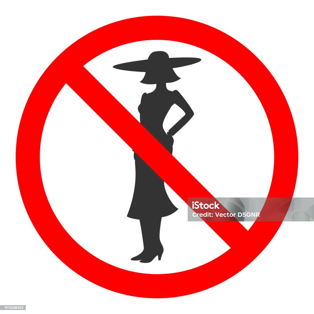 NO WOMEN sign. Lady silhouette in red crossed out circle. Vector icon NO WOMEN sign. Lady silhouette in red crossed out circle. Vector icon. Cut Out stock vector