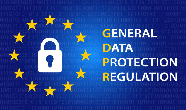 istock GDPR concept illustration with EU stars and padlock. General data protection regulation icon in blue gradient and binary code. 972541736