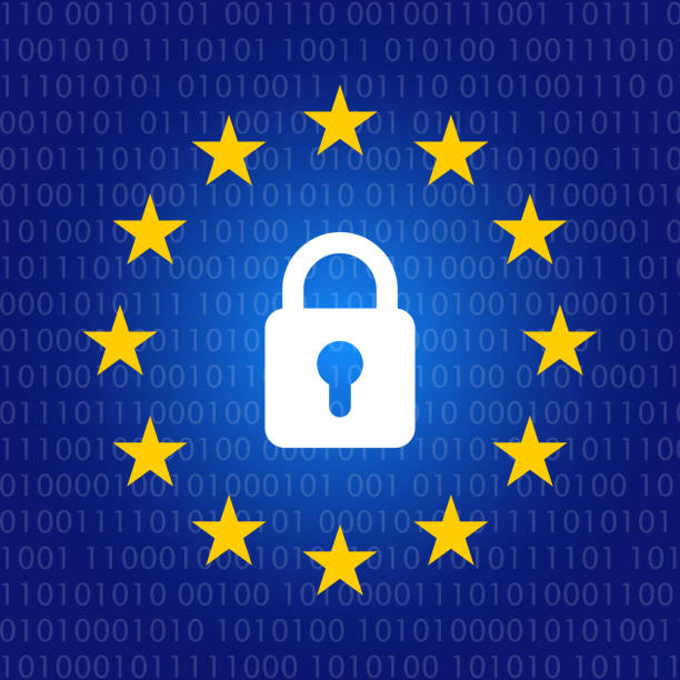 istock GDPR concept illustration with EU stars and padlock. General data protection regulation icon in blue gradient and binary code. 972541738