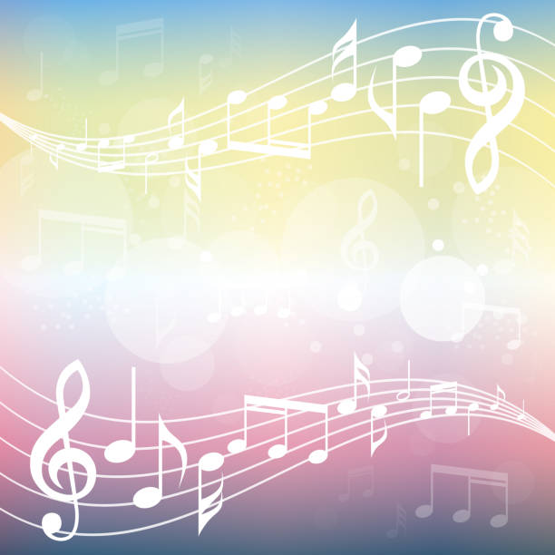 istock Colorful gradient music background illustration. Curved stave with music notes square background 972541778