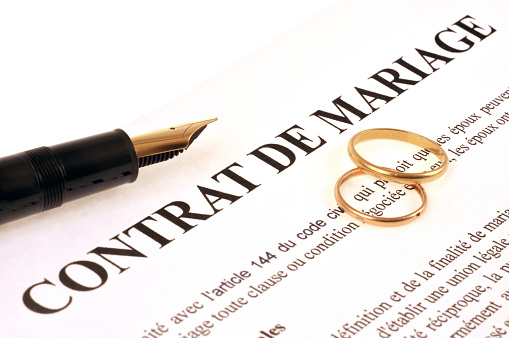 marriage contract with wedding rings