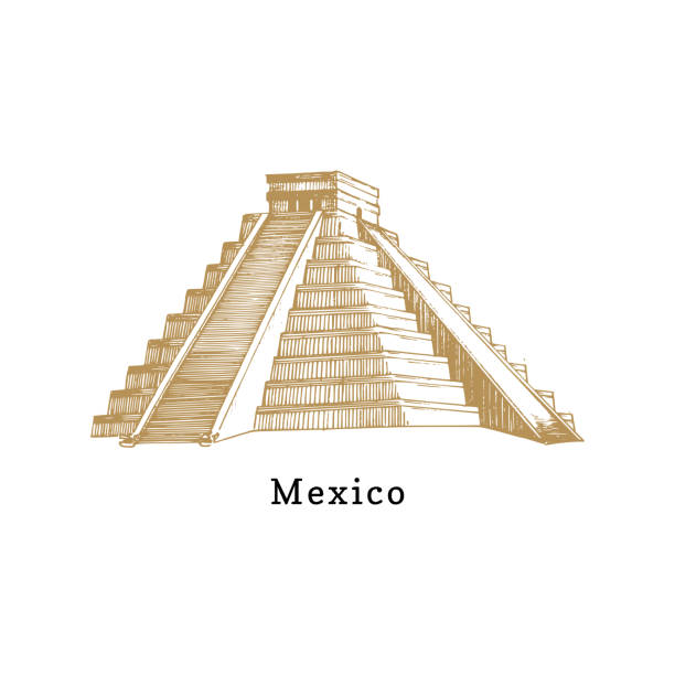 ilustraciones, imágenes clip art, dibujos animados e iconos de stock de mano bosquejó pirámide azteca. ilustración de vector de atracción turística mexicana. símbolo de viaje de américa latina. - dibujos de aztecas