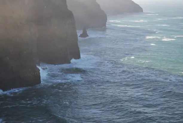 View of the sea from the top of Cliffs of Moher, Ireland.