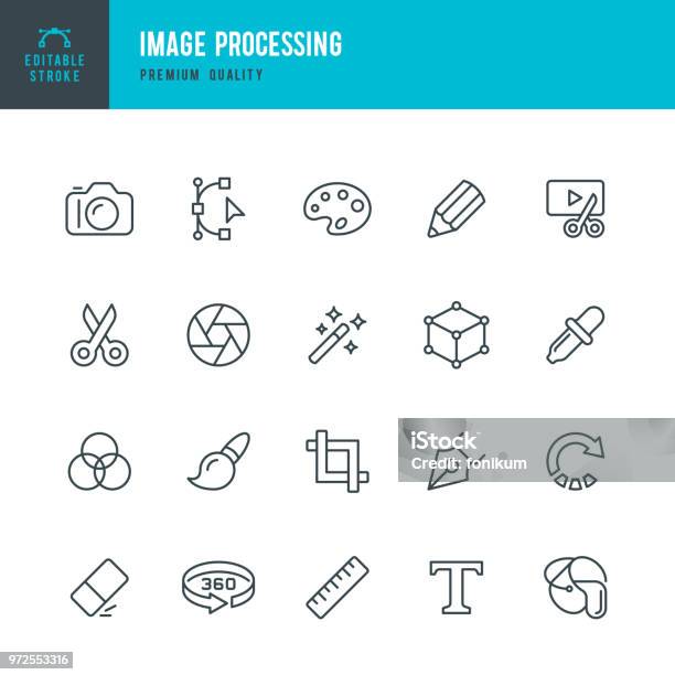 Bildverarbeitung Vektorlinieicons Set Stock Vektor Art und mehr Bilder von Icon - Icon, Design, Lineal