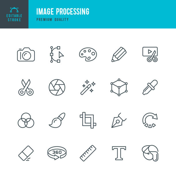 illustrations, cliparts, dessins animés et icônes de traitement de l’image - définir des icônes de vecteur ligne - ruler