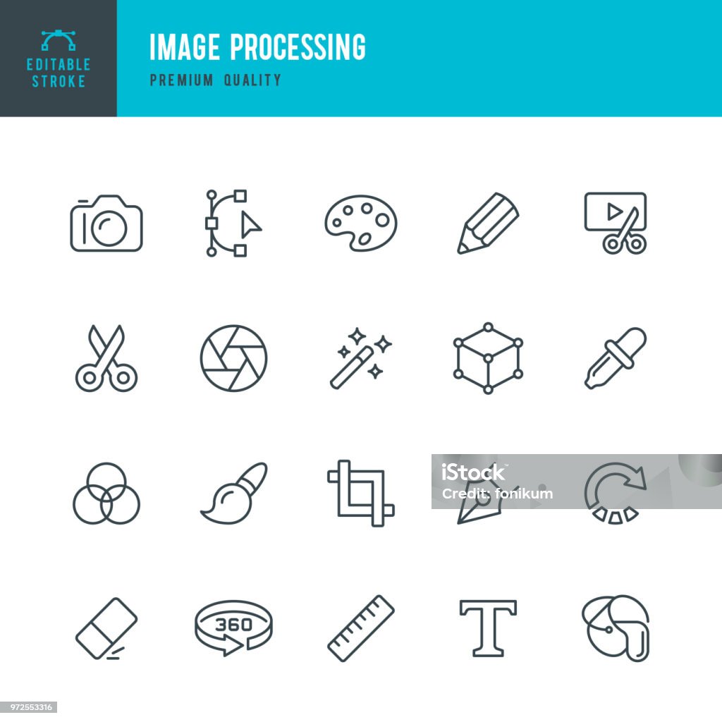 Image Processing - set of vector line icons Set of Image Processing thin line vector icons. Icon stock vector