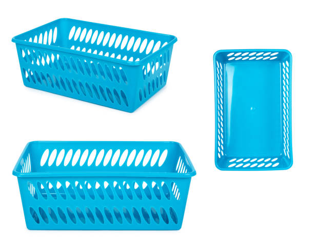 istock set of different Blue laundry basket, grocery container isolated on white background 972562662