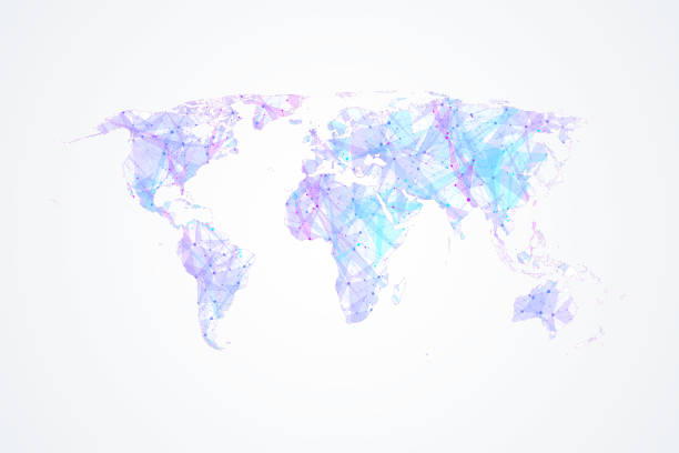 다채로운 세계 지도 벡터입니다. 포인트와 라인 글로벌 네트워크 연결입니다. 인터넷 연결 배경입니다. 추상 연결 구조 - india map cartography continent stock illustrations