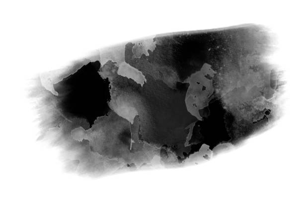 istock Black water color patches graphic brush strokes design effect element for background 972579222